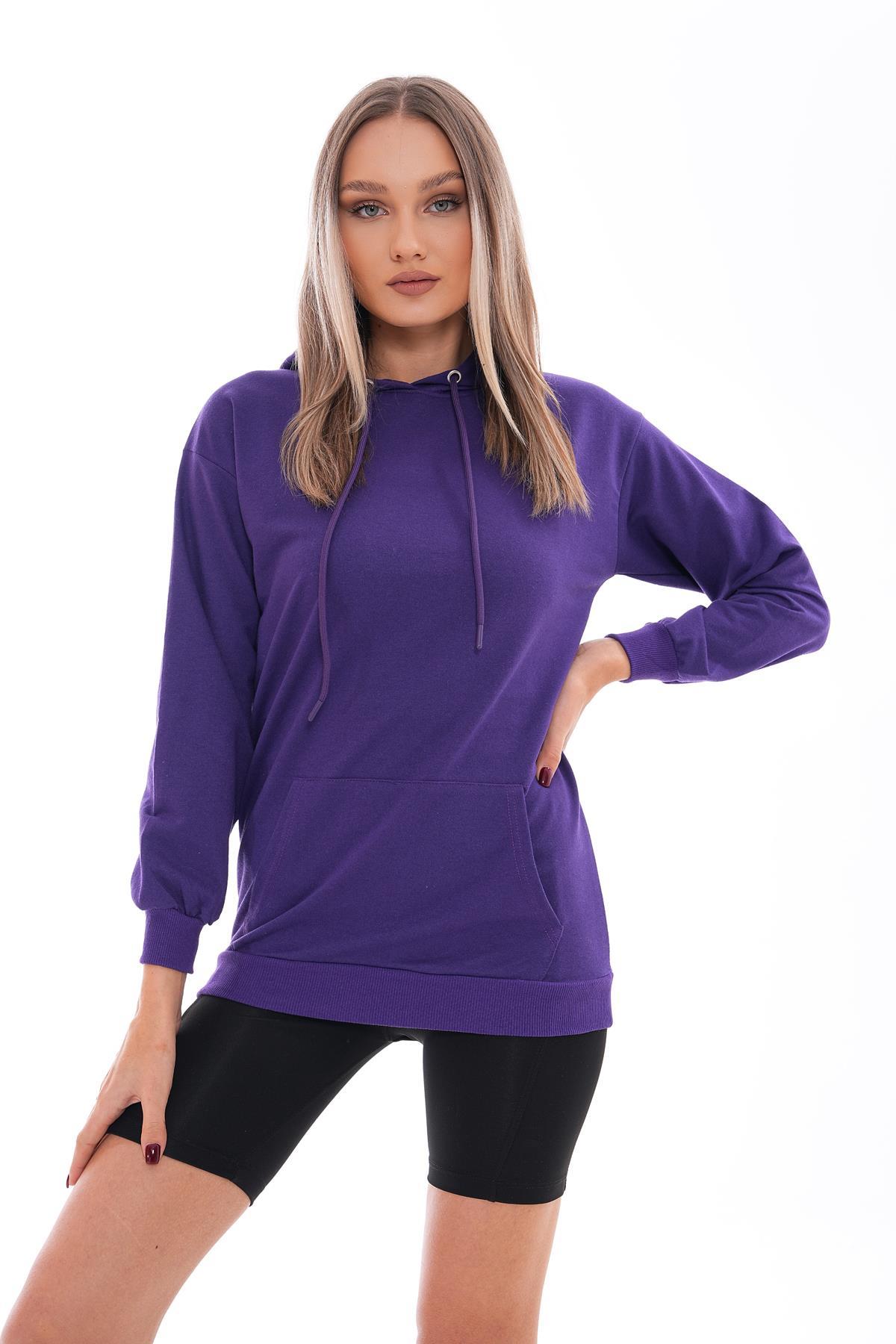Kadın Kanguru Cepli Kapüşonlu İki İplik Sweatshirt 245099 -