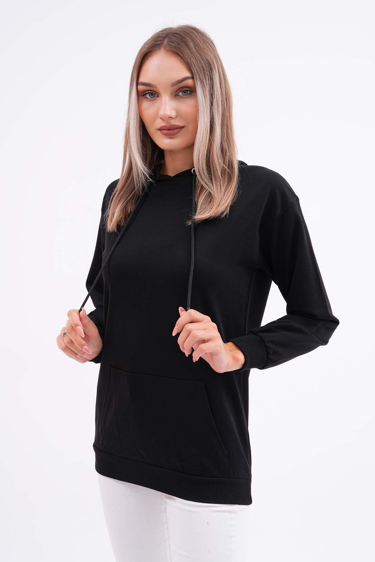 Kadın Kanguru Cepli Kapüşonlu İki İplik Sweatshirt 245099 -