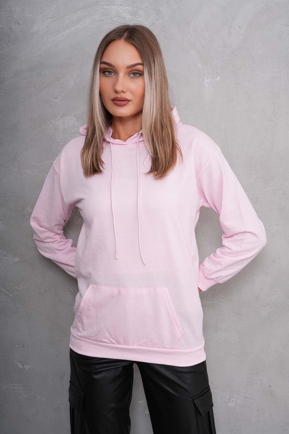 Kadın Kanguru Cepli Kapüşonlu İki İplik Sweatshirt 245099 -