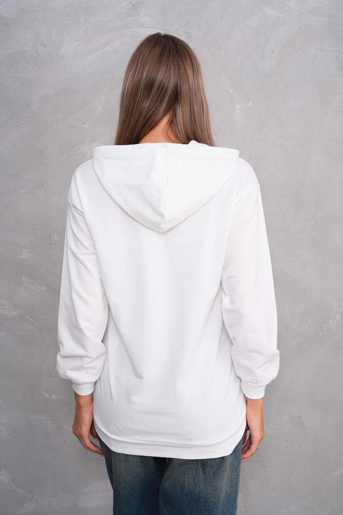 Kadın Kanguru Cepli Kapüşonlu İki İplik Sweatshirt 245099 -