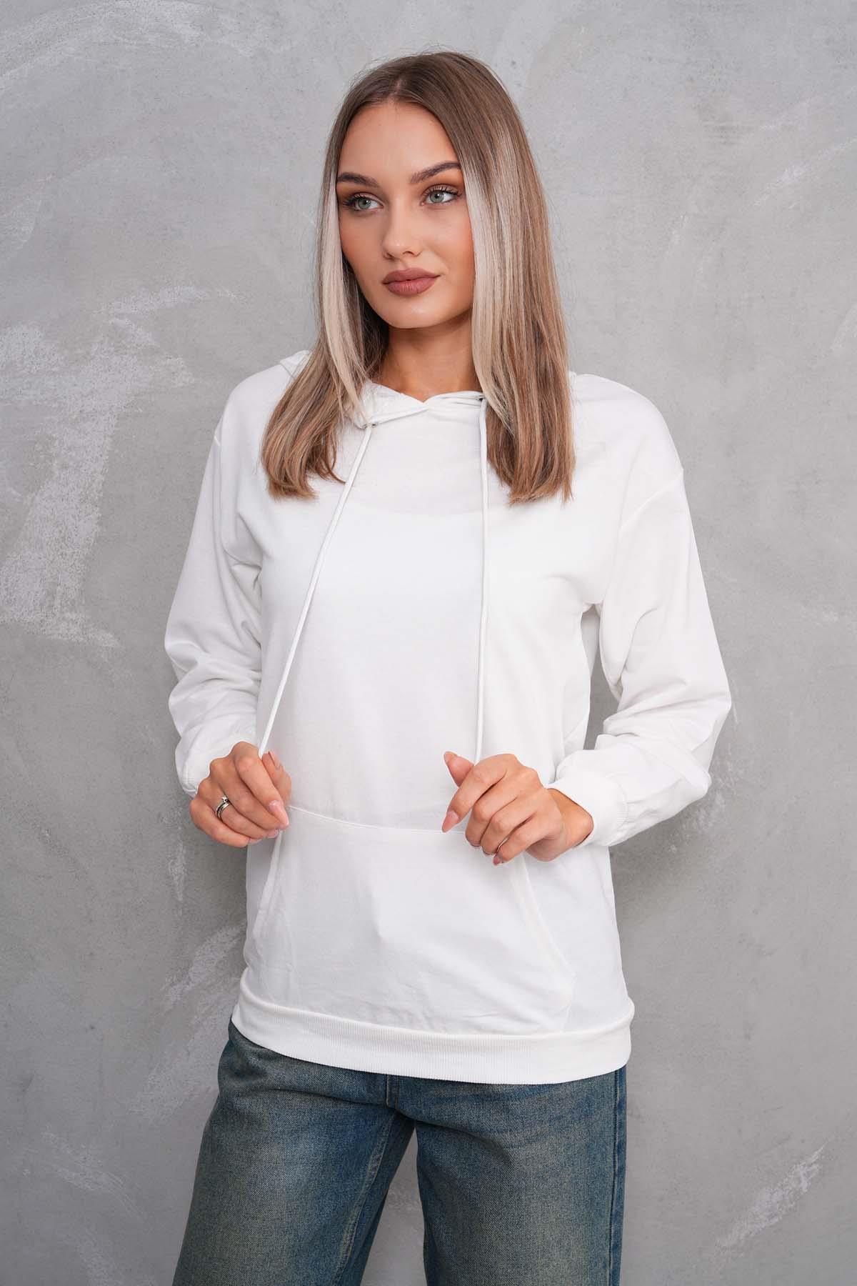 Kadın Kanguru Cepli Kapüşonlu İki İplik Sweatshirt 245099 -