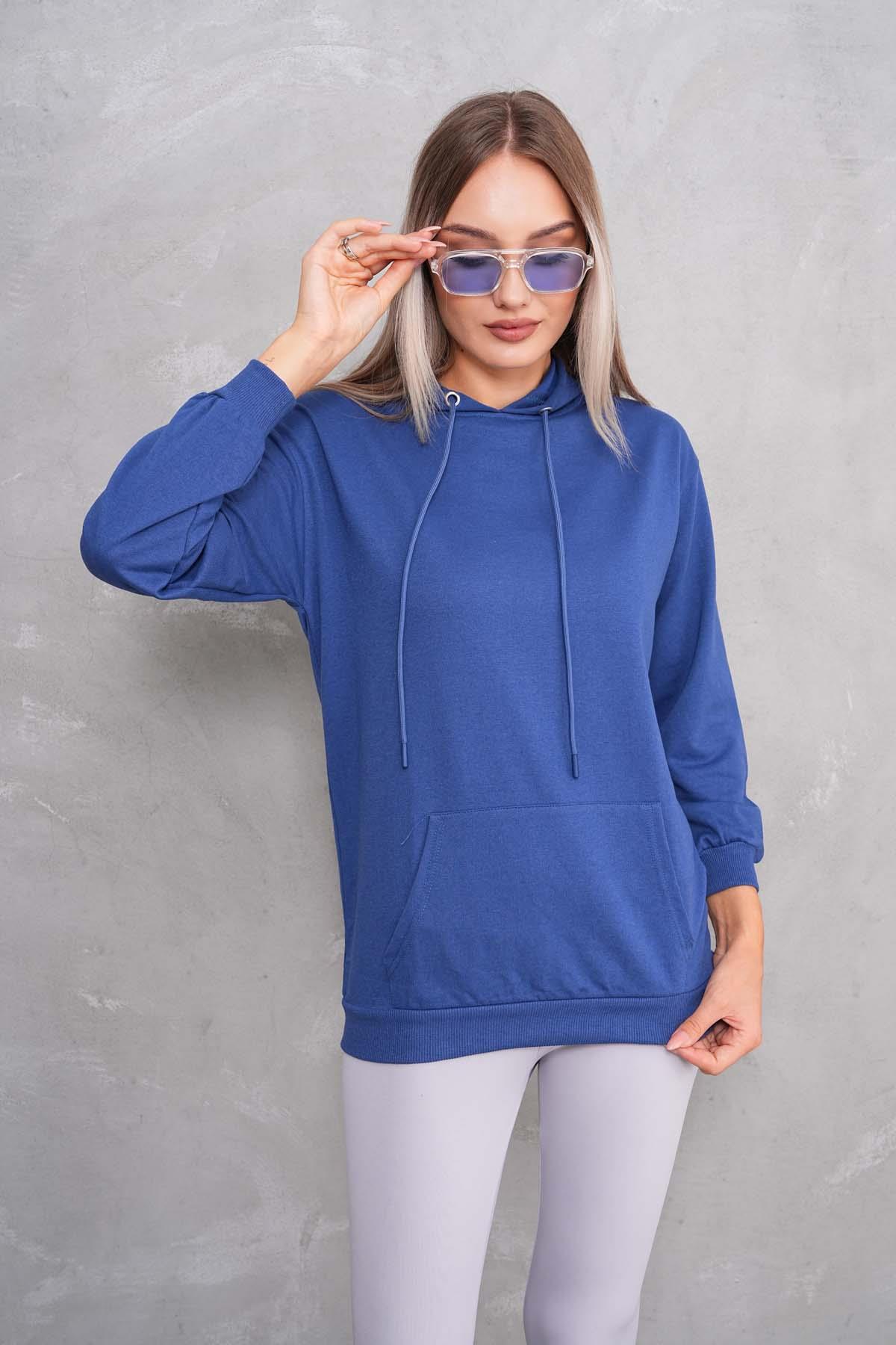 Kadın Kanguru Cepli Kapüşonlu İki İplik Sweatshirt 245099 -