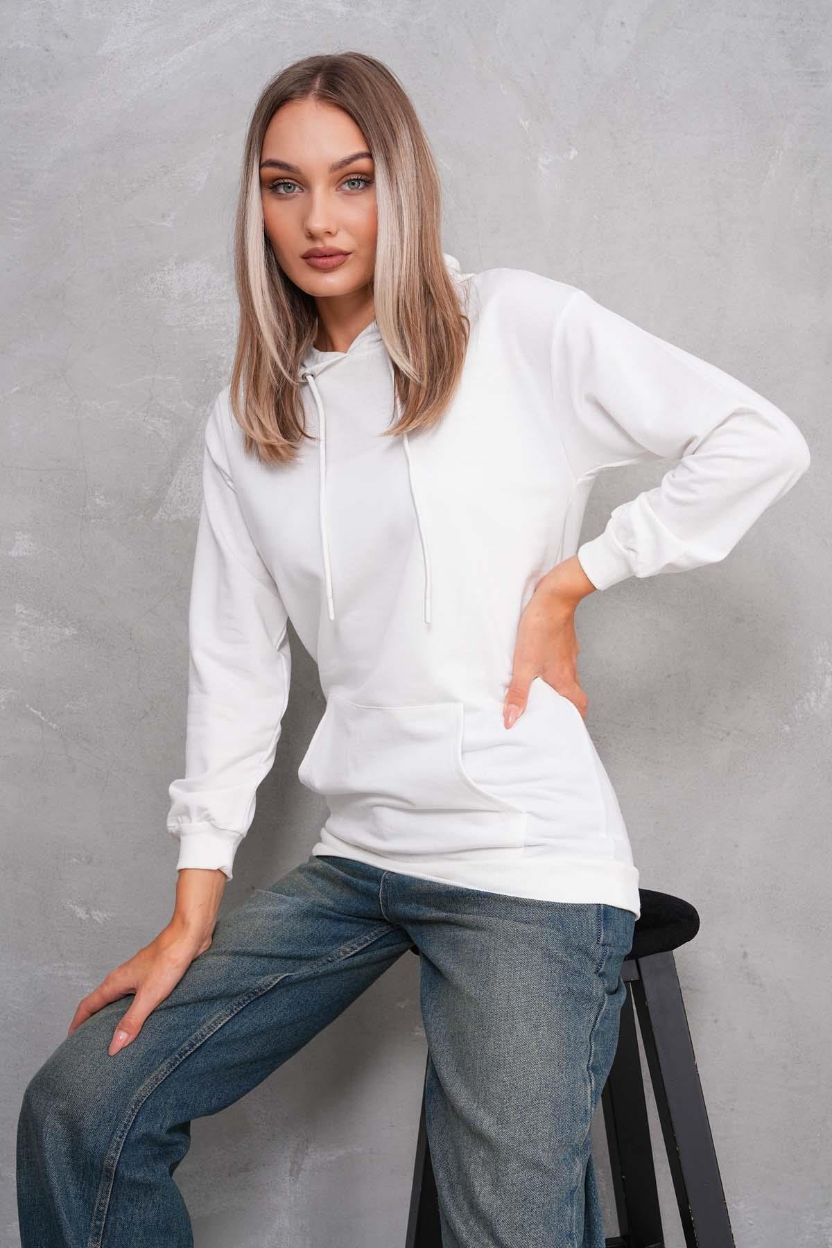 Kadın Kanguru Cepli Kapüşonlu İki İplik Sweatshirt 245099 -
