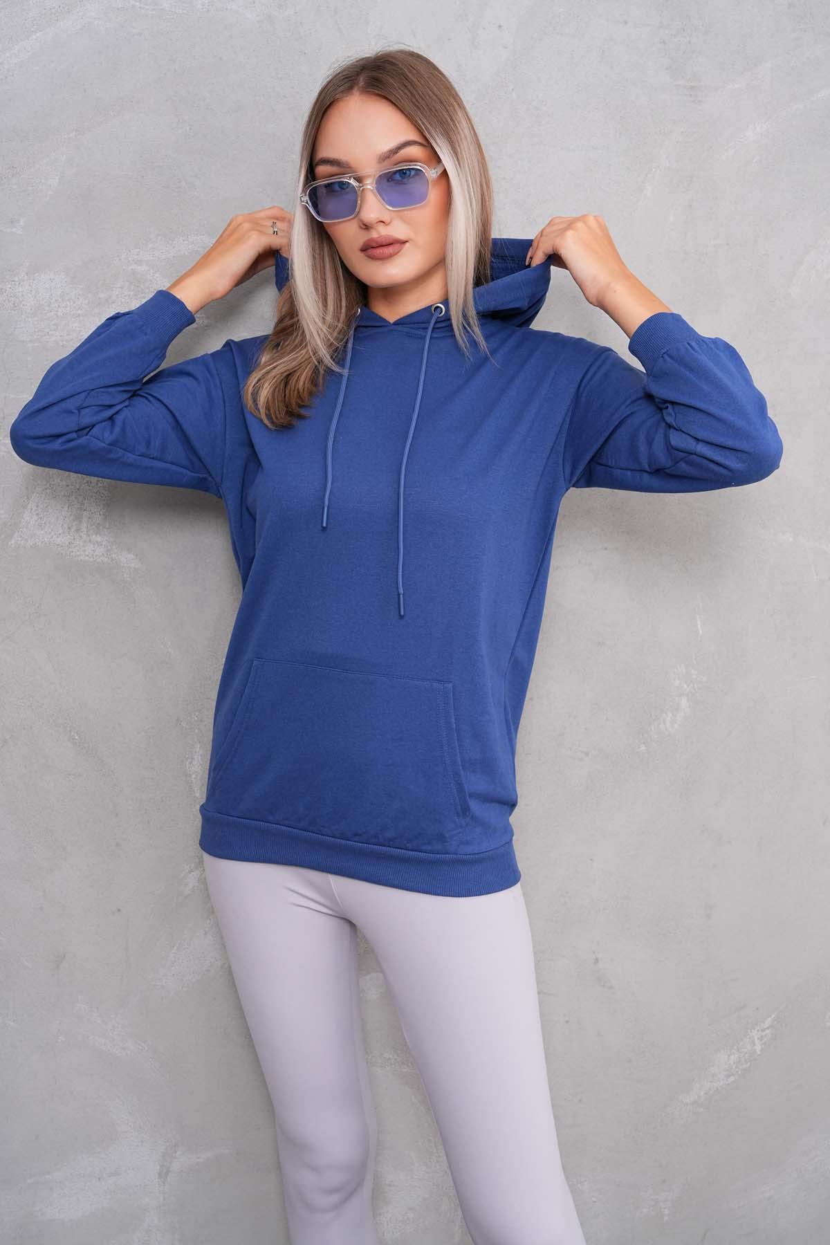 Kadın Kanguru Cepli Kapüşonlu İki İplik Sweatshirt 245099 -
