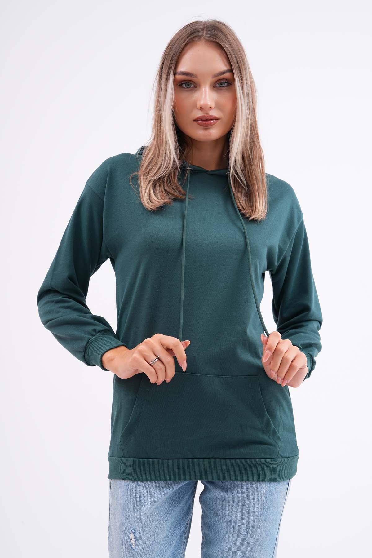 Kadın Kanguru Cepli Kapüşonlu İki İplik Sweatshirt 245099 -