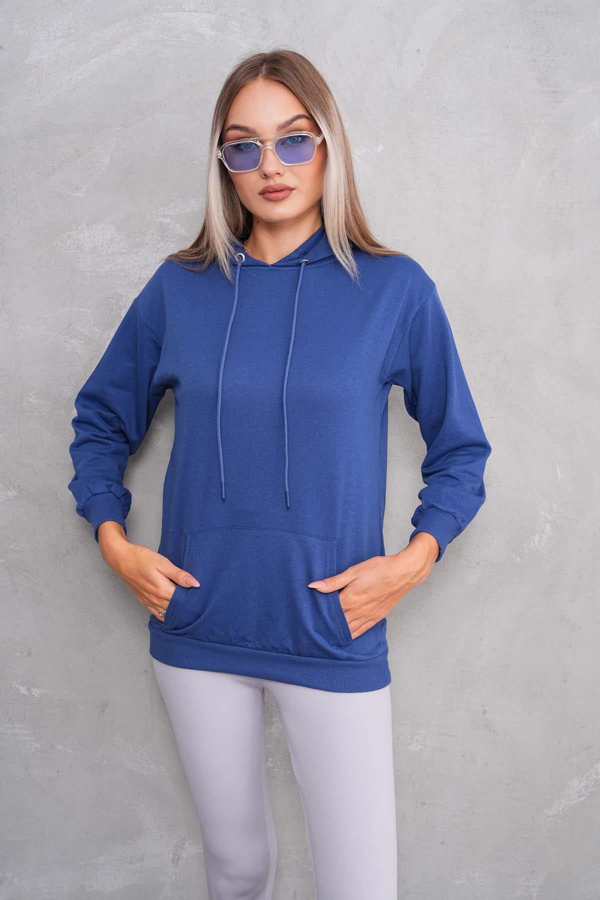 Kadın Kanguru Cepli Kapüşonlu İki İplik Sweatshirt 245099 -
