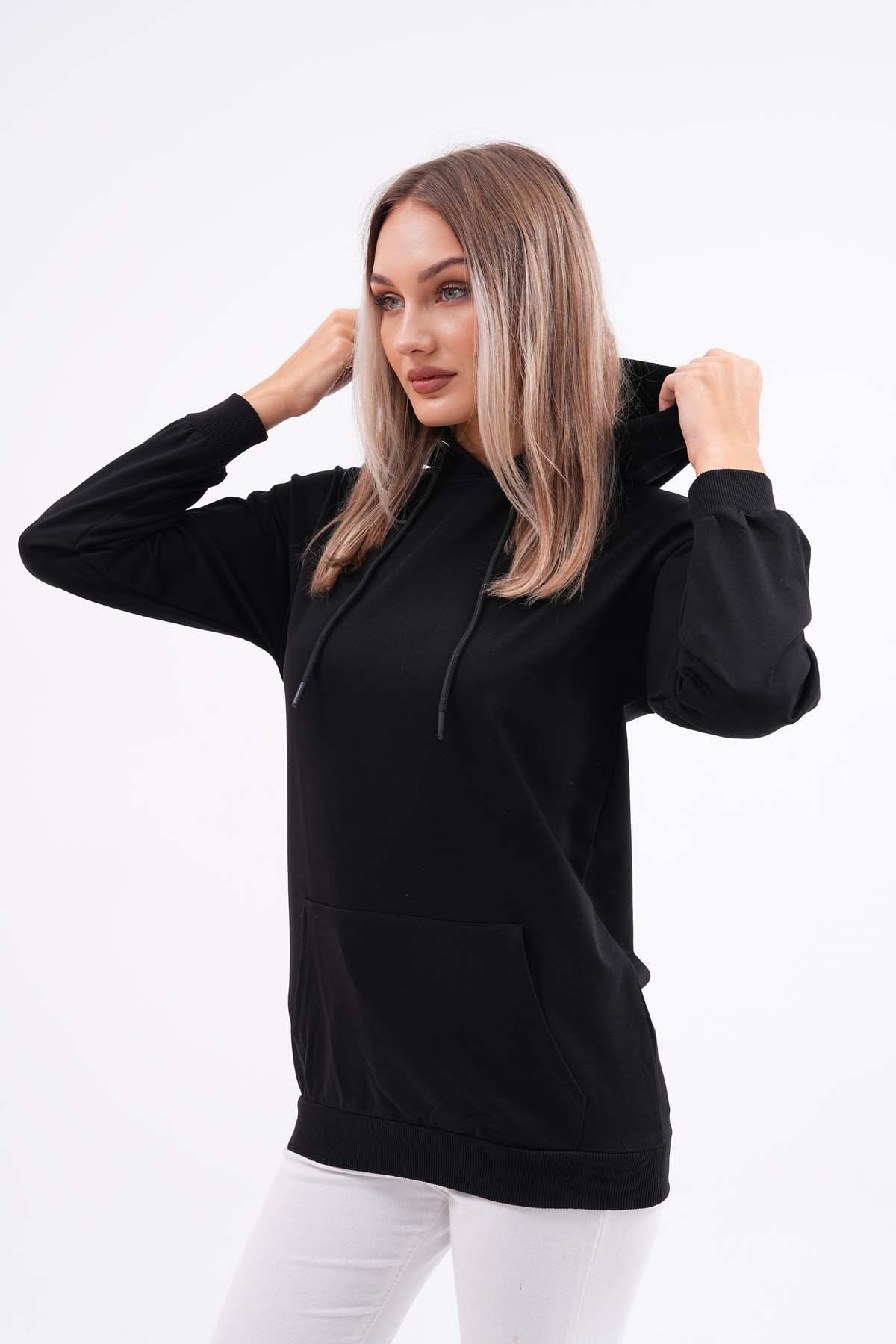 Kadın Kanguru Cepli Kapüşonlu İki İplik Sweatshirt 245099 -