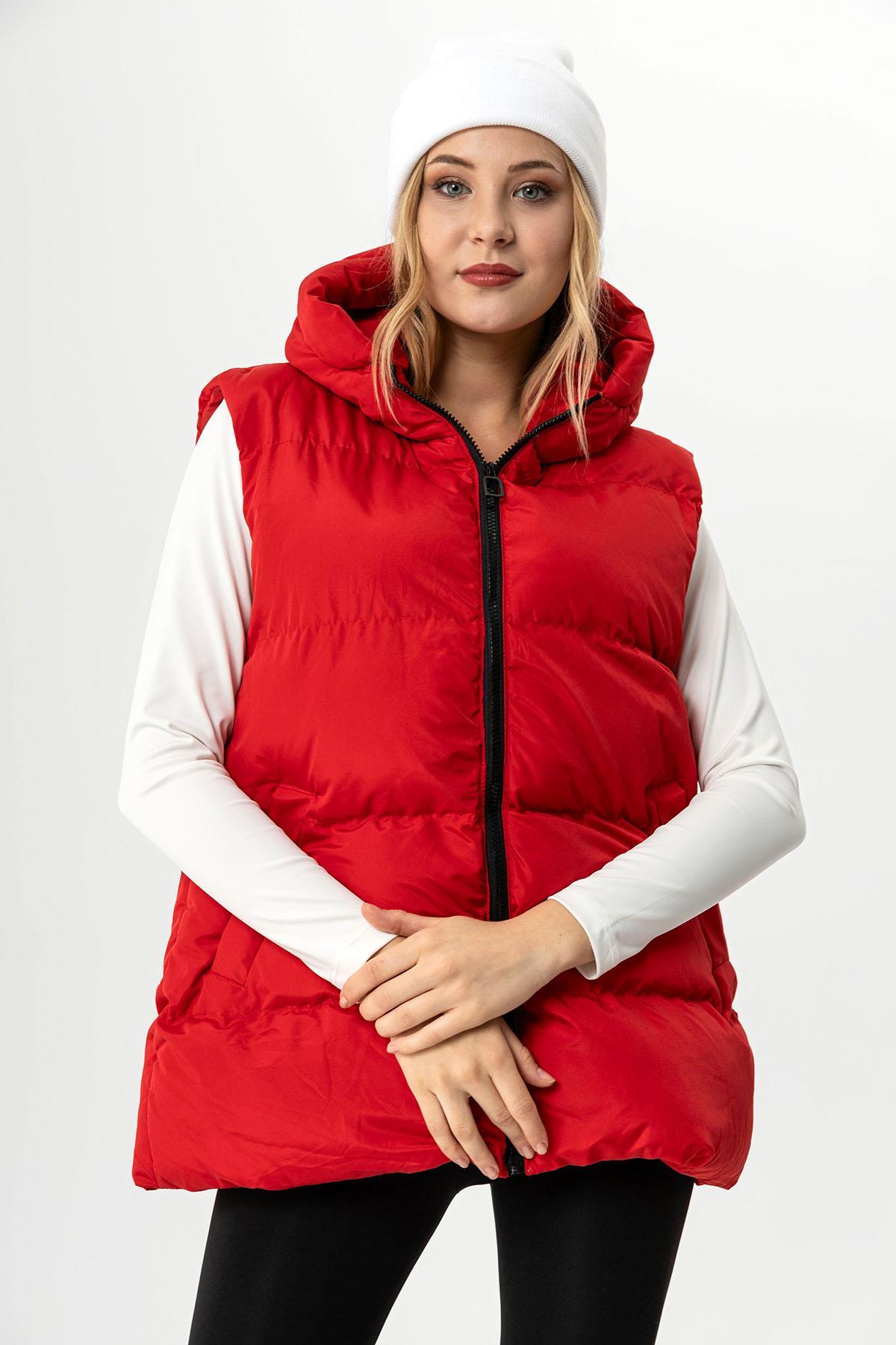 Kadın Kapüşon Detaylı Oversize Şişme Yelek