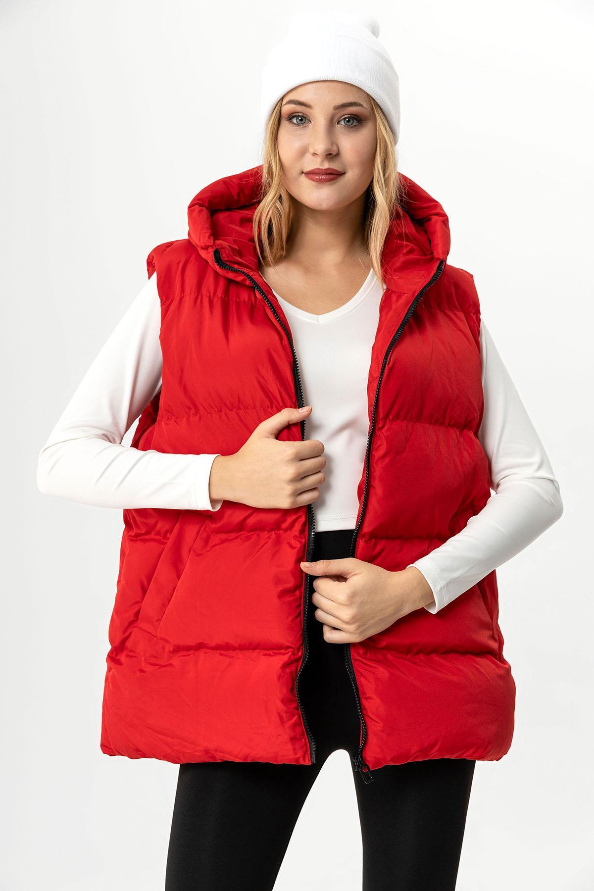 Kadın Kapüşon Detaylı Oversize Şişme Yelek