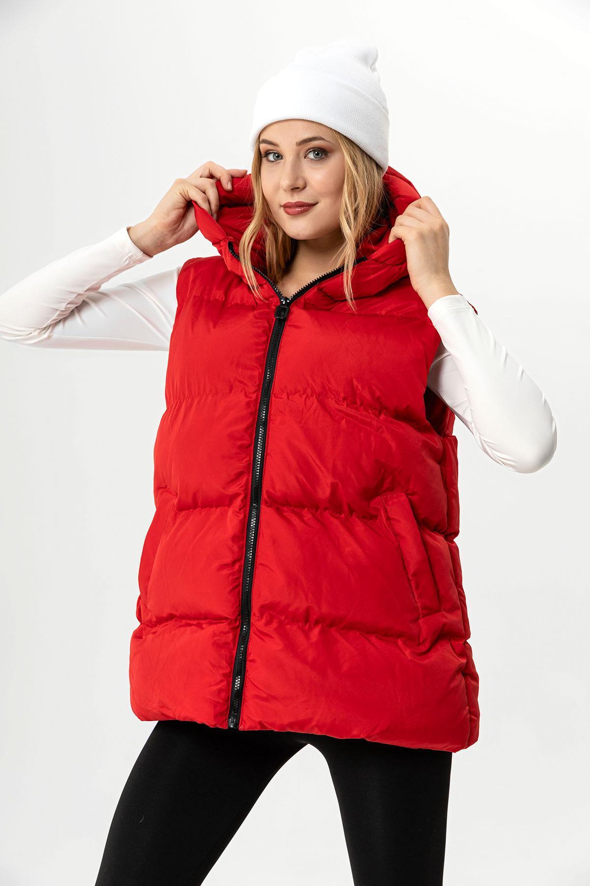 Kadın Kapüşon Detaylı Oversize Şişme Yelek