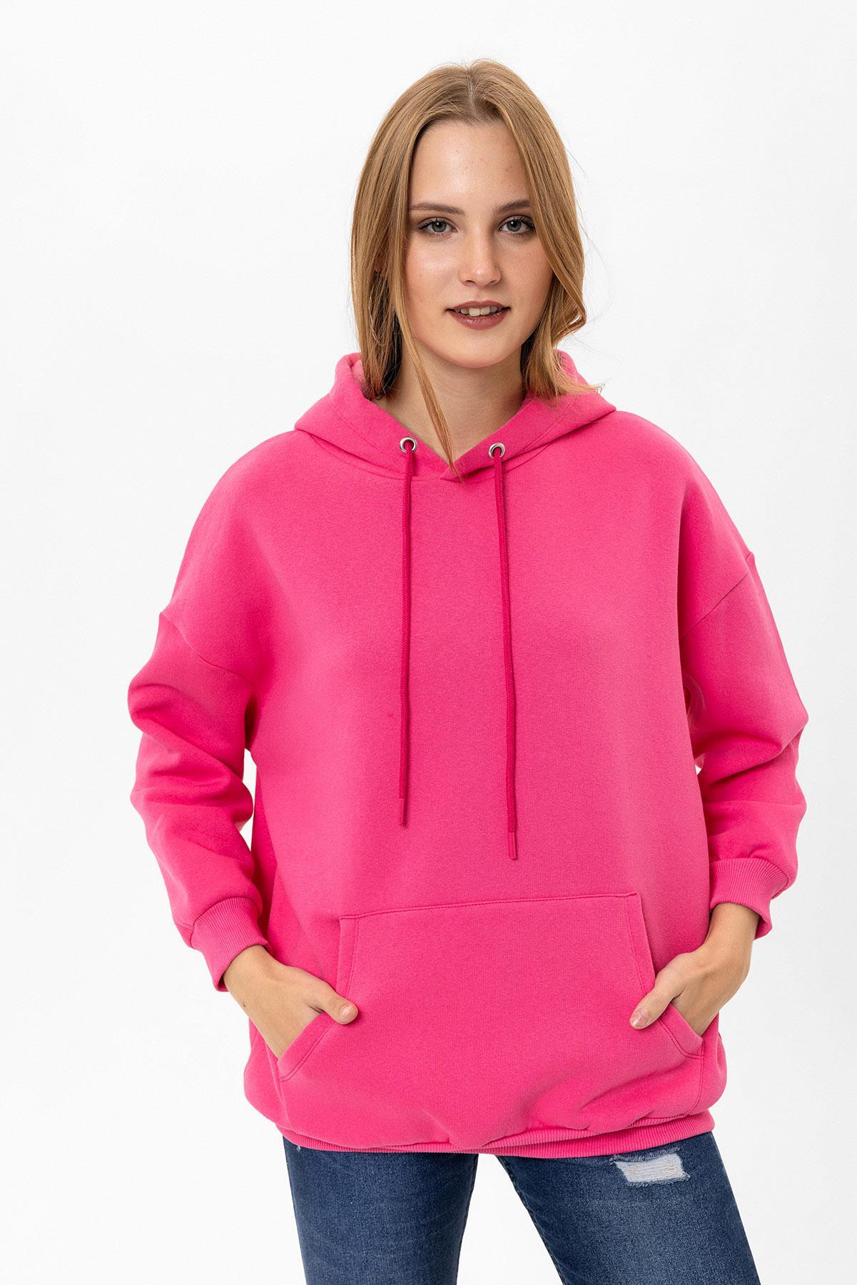 Kadın Kapüşonlu Kanguru Cep Detaylı Üç İplik Sweatshirt