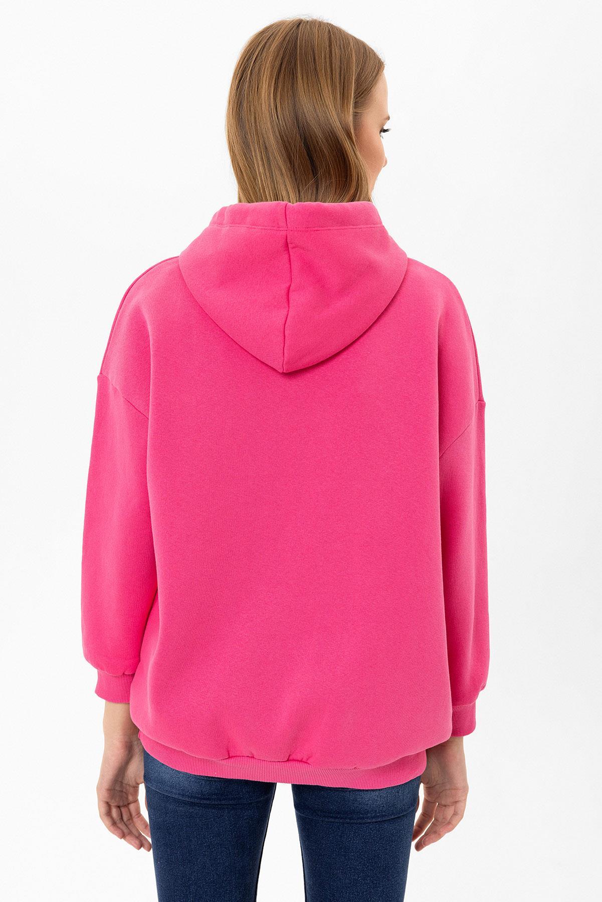 Kadın Kapüşonlu Kanguru Cep Detaylı Üç İplik Sweatshirt