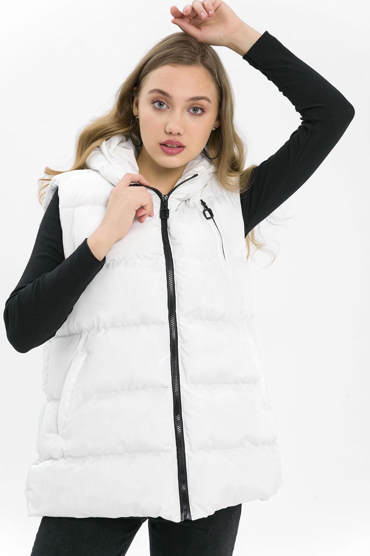 Kadın Kapüşonlu Oversize Şişme Yelek