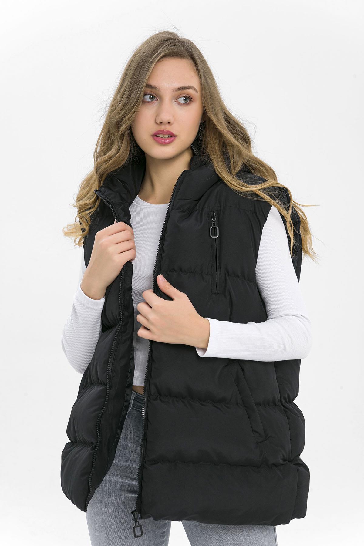 Kadın Kapüşonlu Oversize Şişme Yelek