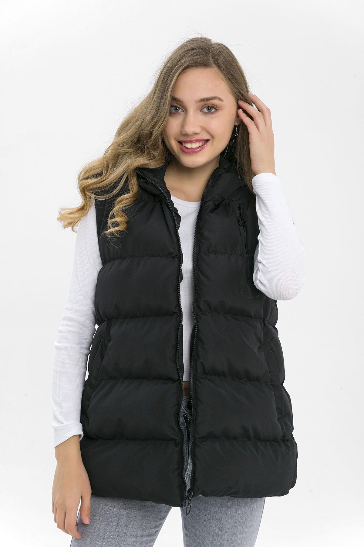 Kadın Kapüşonlu Oversize Şişme Yelek
