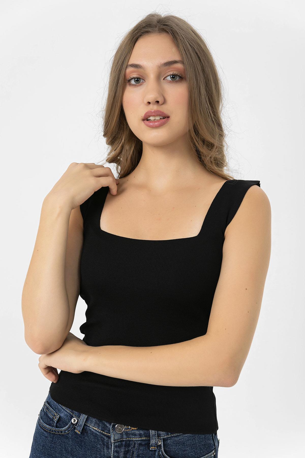 Kadın Kare Yaka Kalın Askılı Triko Atlet 240349 -