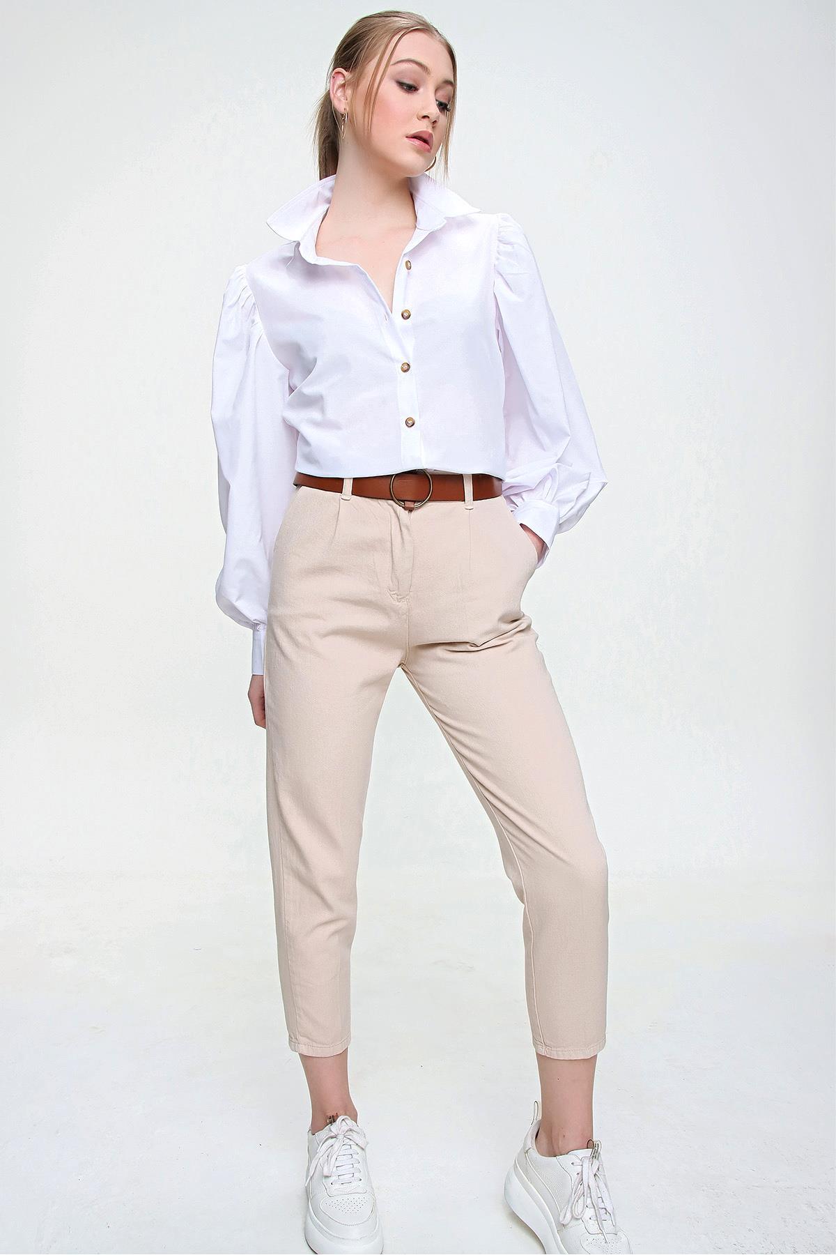 Kadın Kemerli Gabardin Pantolon