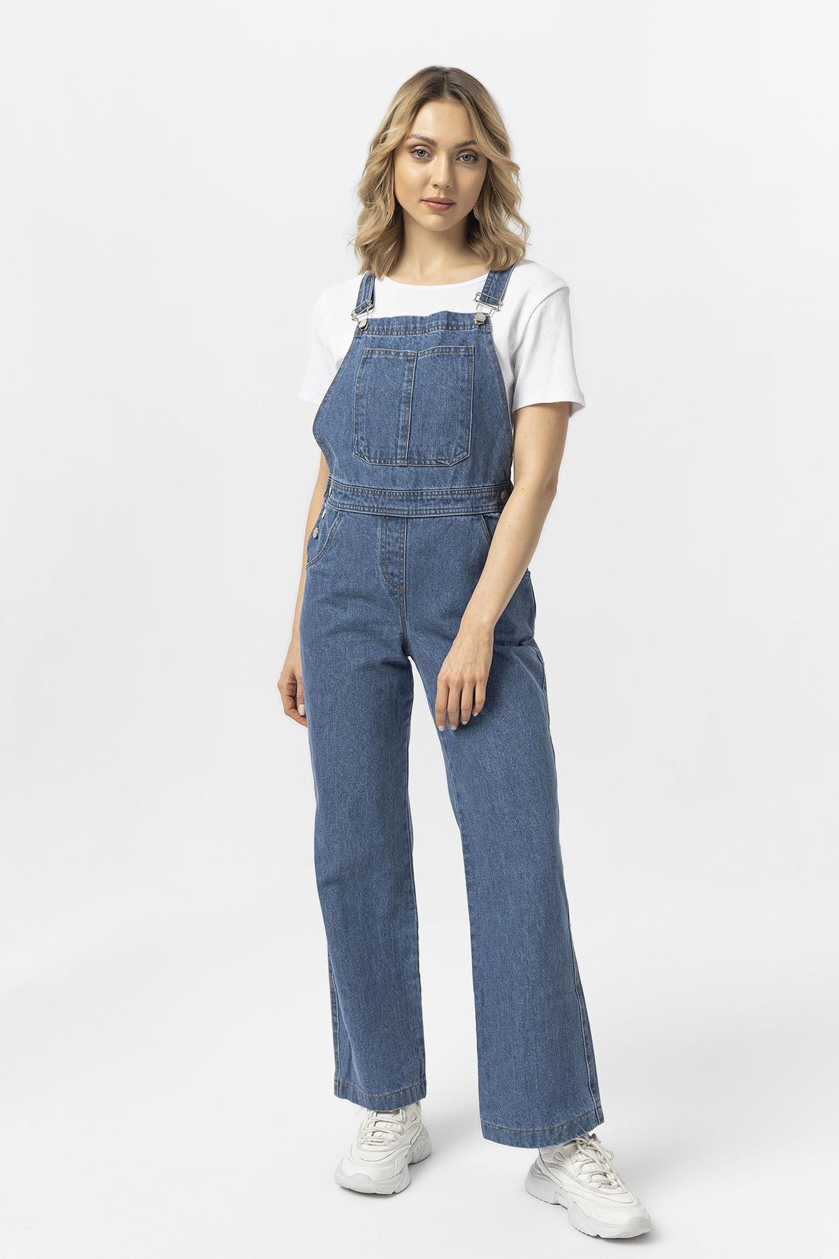 Kadın Kot Tulum Salopet Denim Uzun Tulum