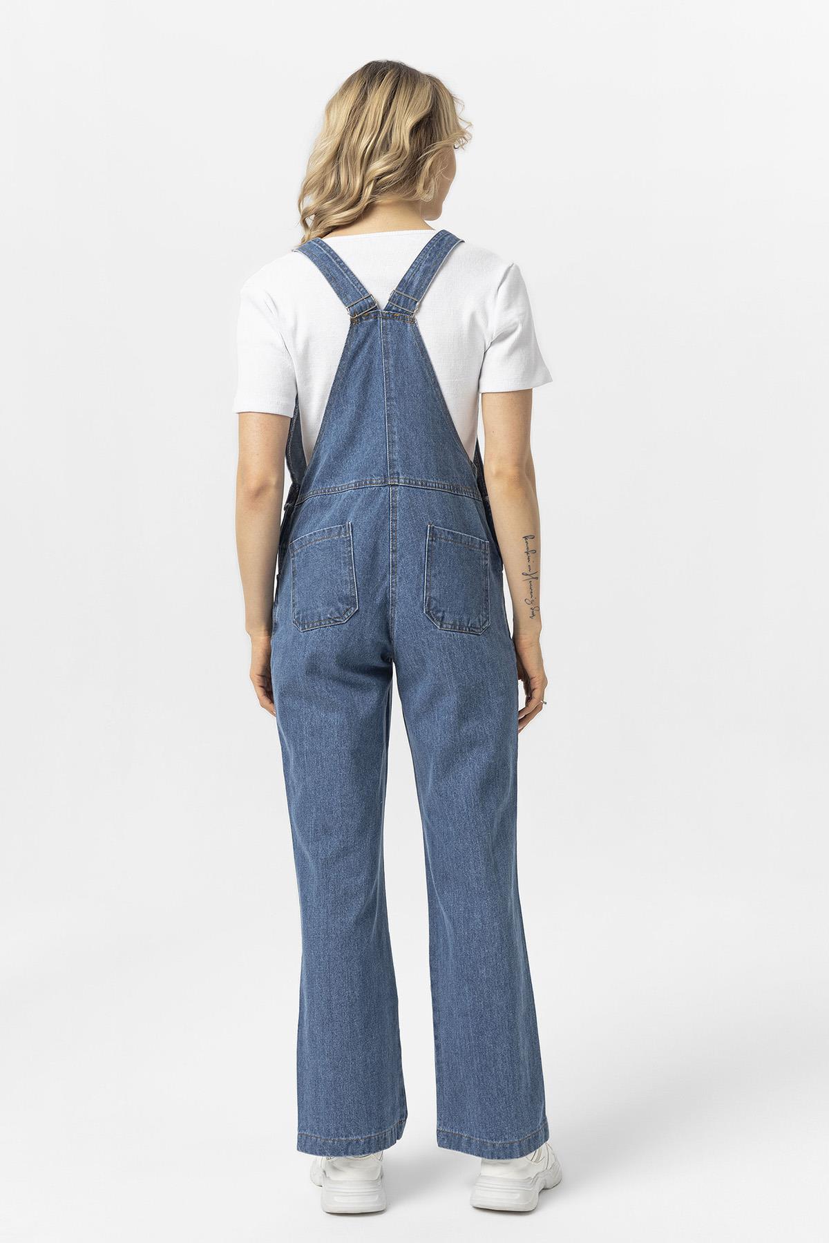 Kadın Kot Tulum Salopet Denim Uzun Tulum