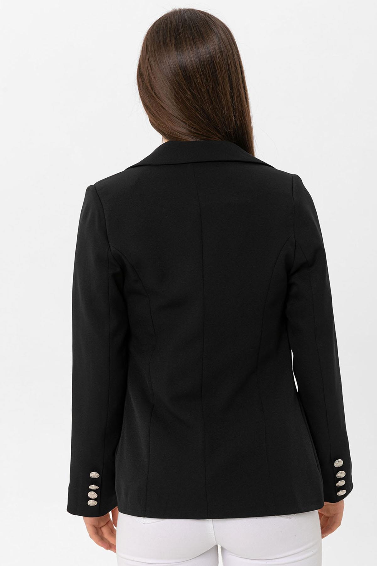 Kadın Kruvaze Yaka Düğme Detaylı Blazer Ceket