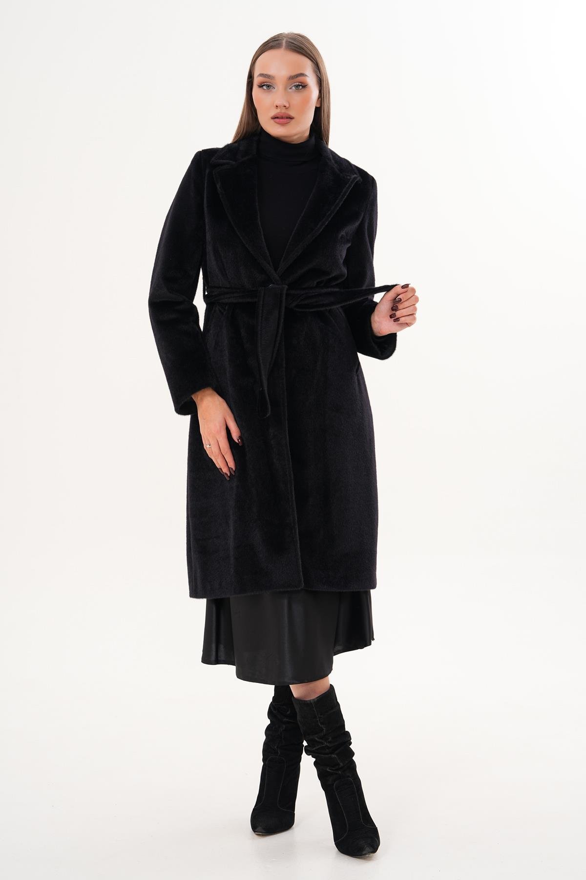 Kadın Kuşaklı Peluş Kaban 255407 -