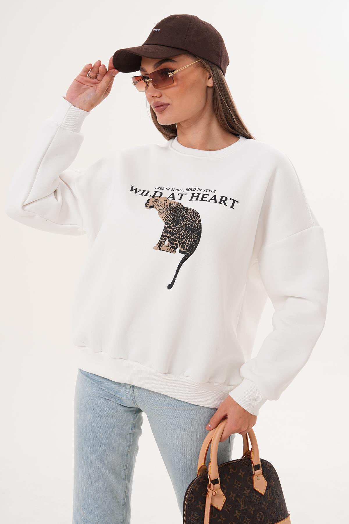 Kadın Leopar Baskılı Üç İplik Sweatshirt 255367 -