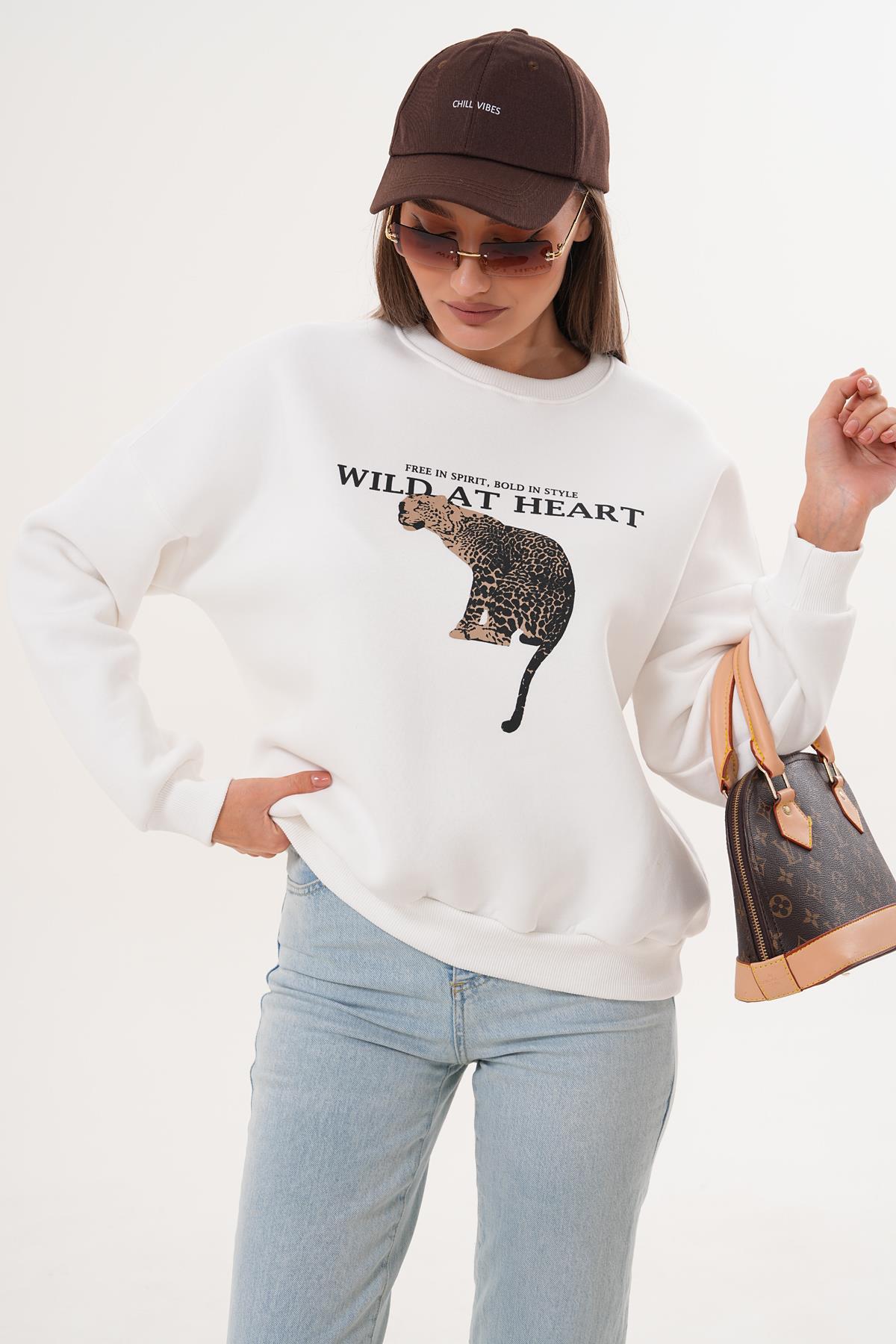 Kadın Leopar Baskılı Üç İplik Sweatshirt 255367 -