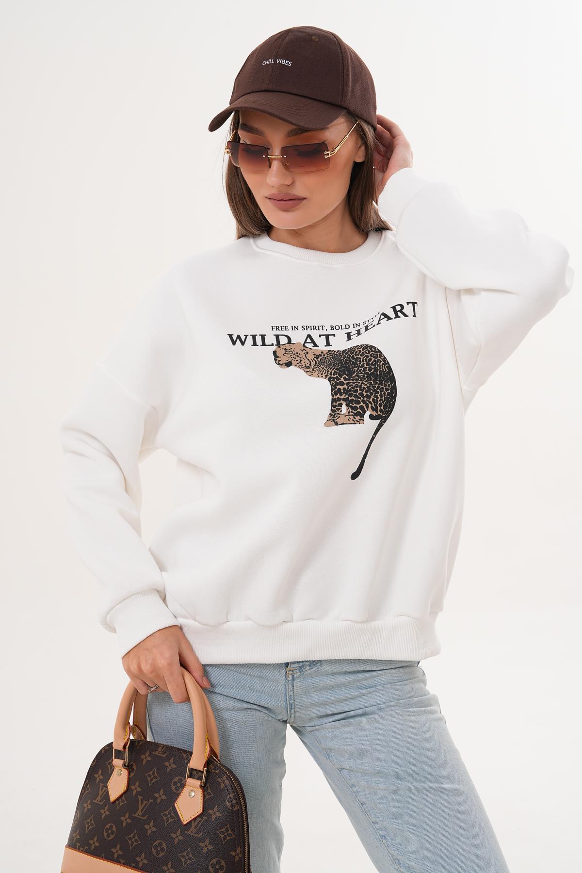 Kadın Leopar Baskılı Üç İplik Sweatshirt 255367 -