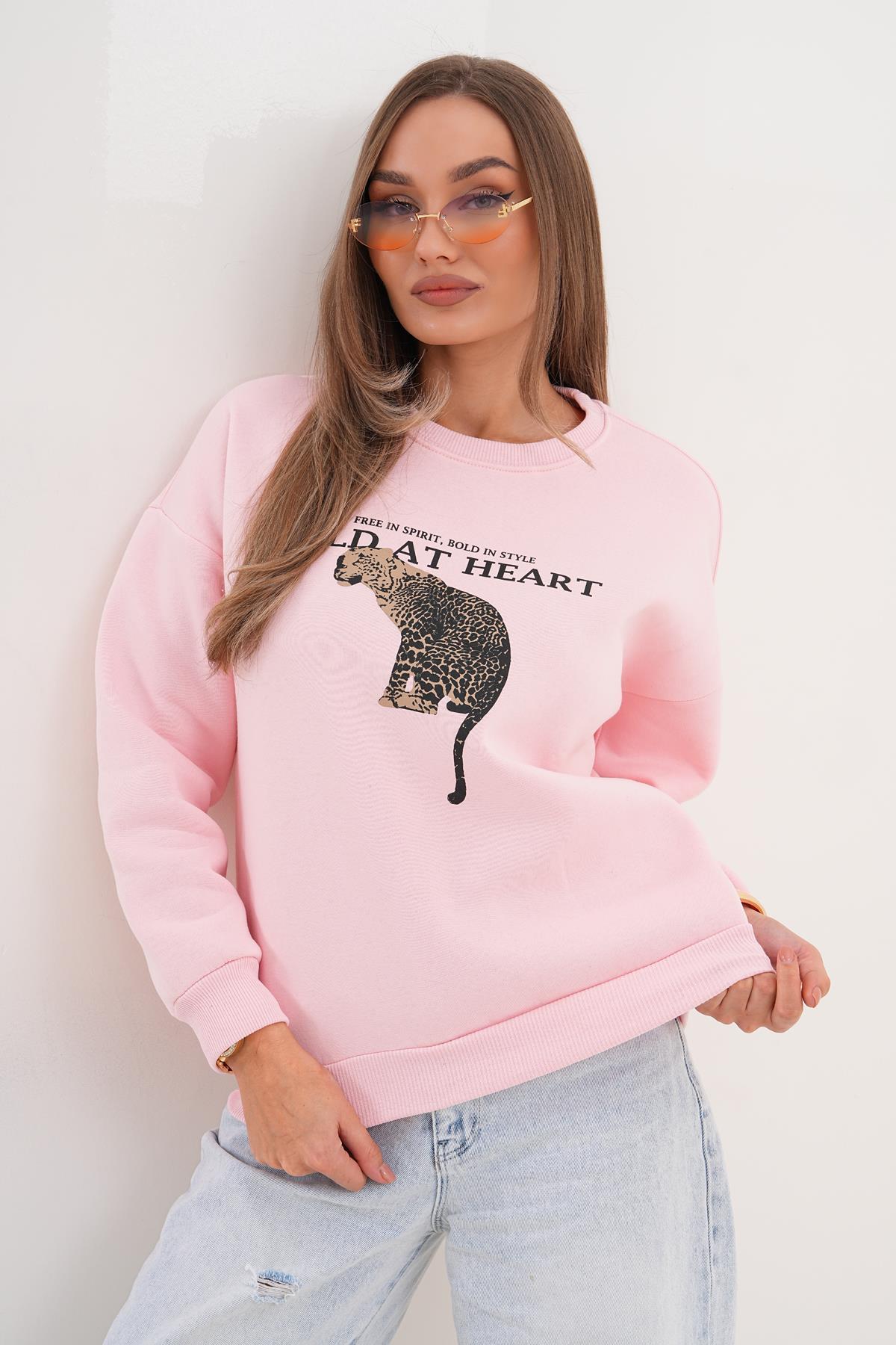 Kadın Leopar Baskılı Üç İplik Sweatshirt 255367 -