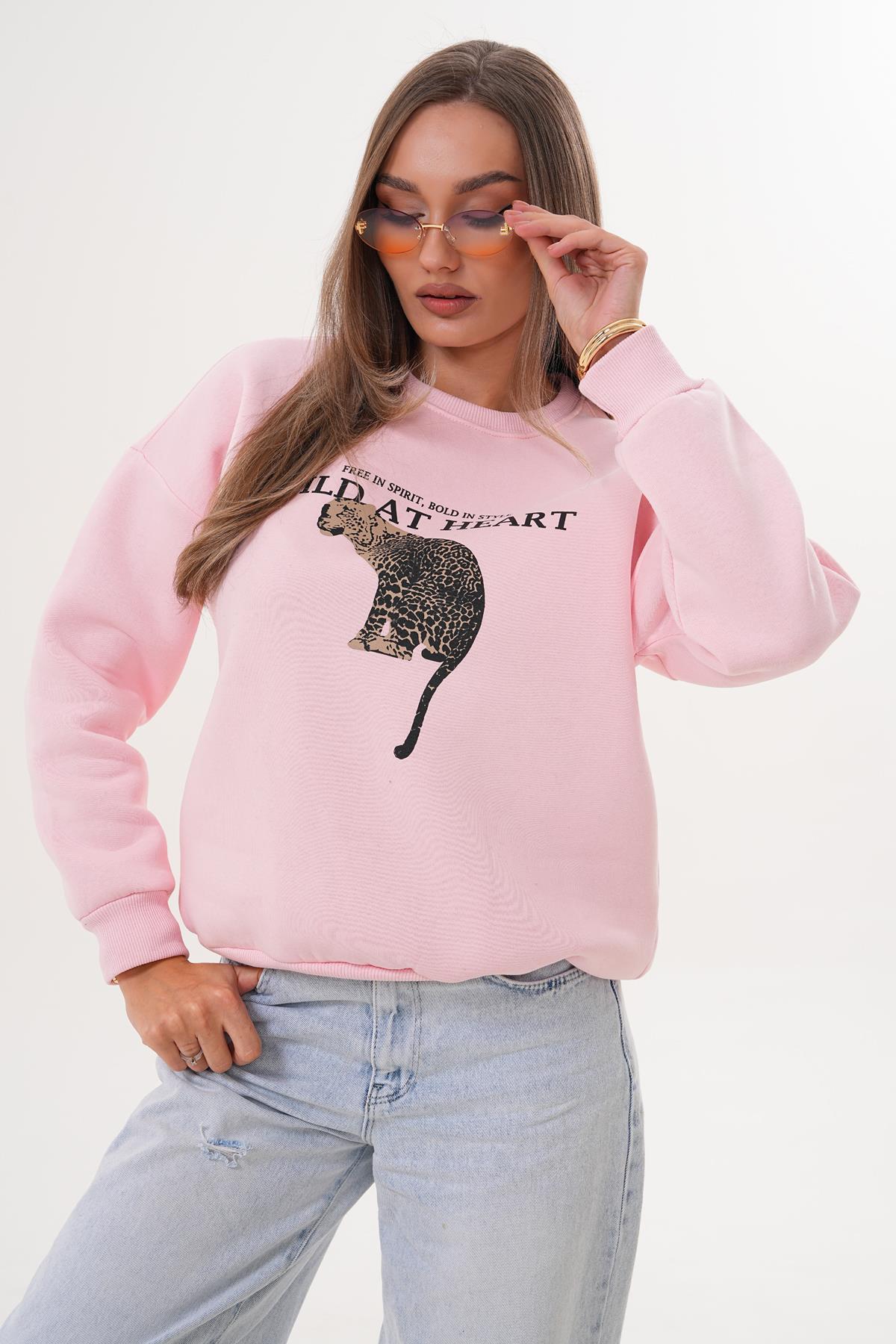 Kadın Leopar Baskılı Üç İplik Sweatshirt 255367 -