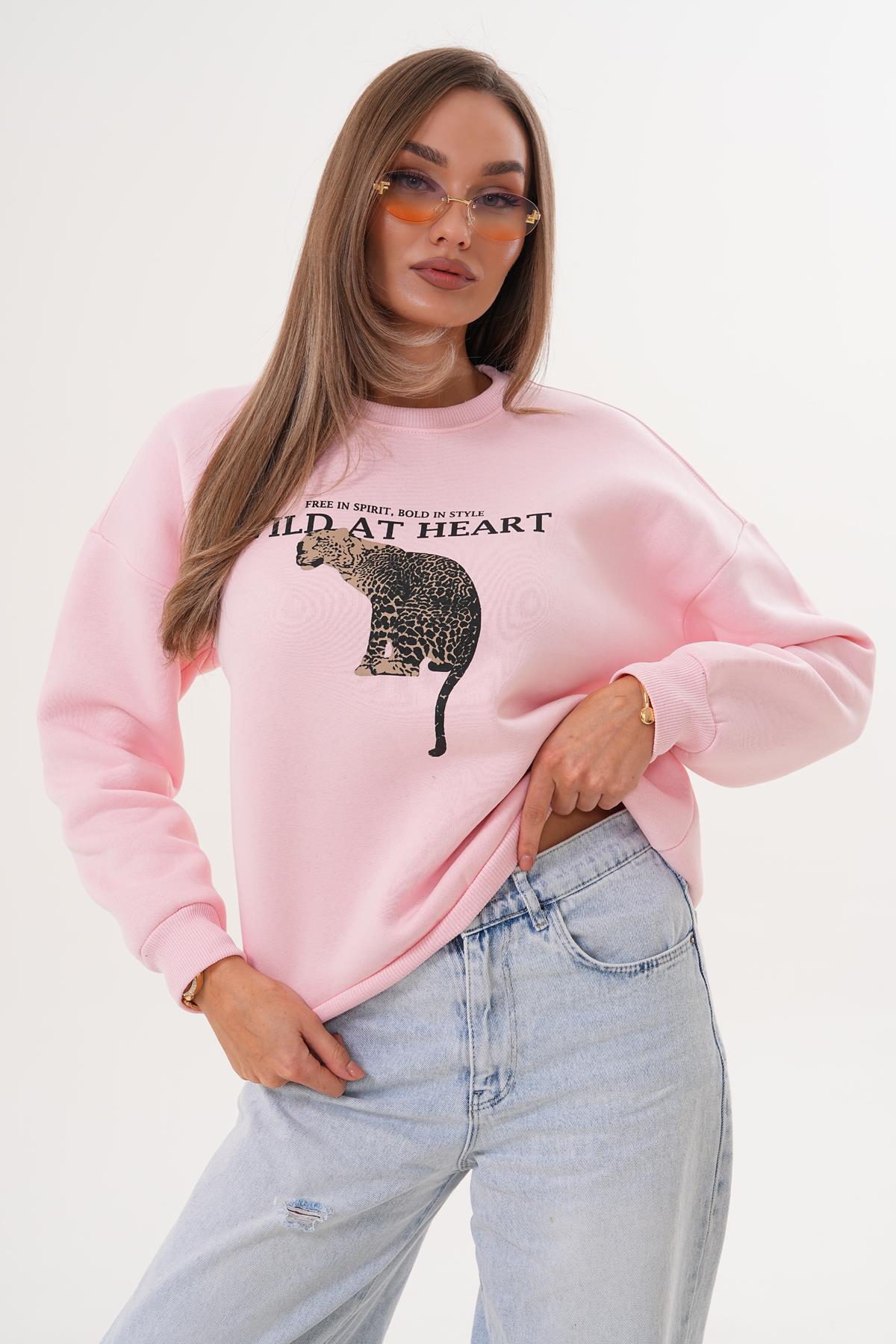 Kadın Leopar Baskılı Üç İplik Sweatshirt 255367 -