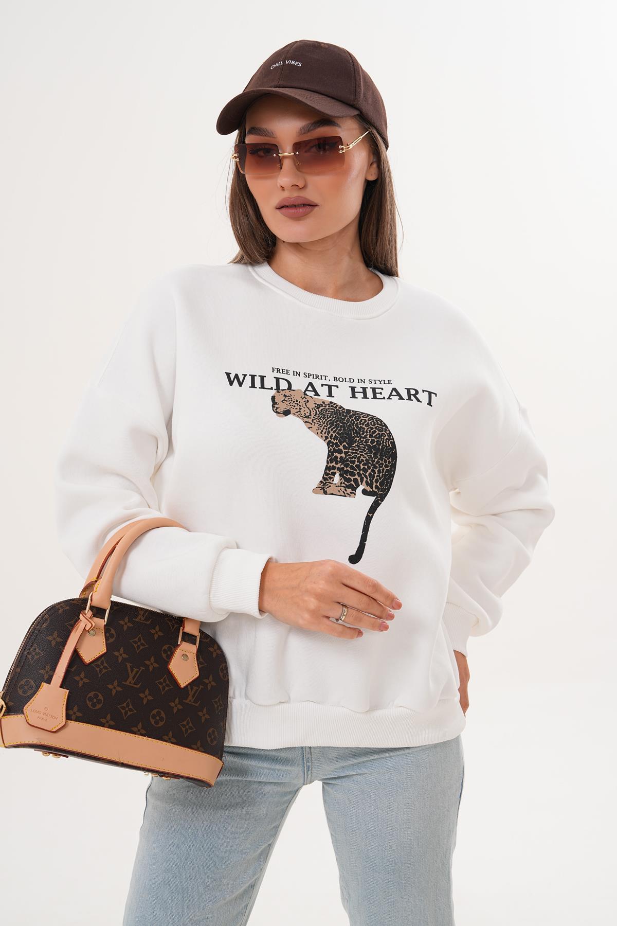 Kadın Leopar Baskılı Üç İplik Sweatshirt 255367 -