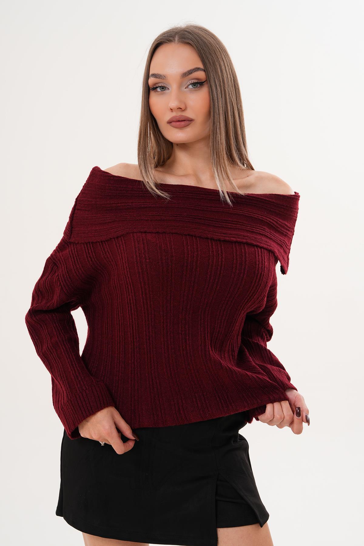 Kadın Madonna Yaka Triko Örme Kazak 255193  -