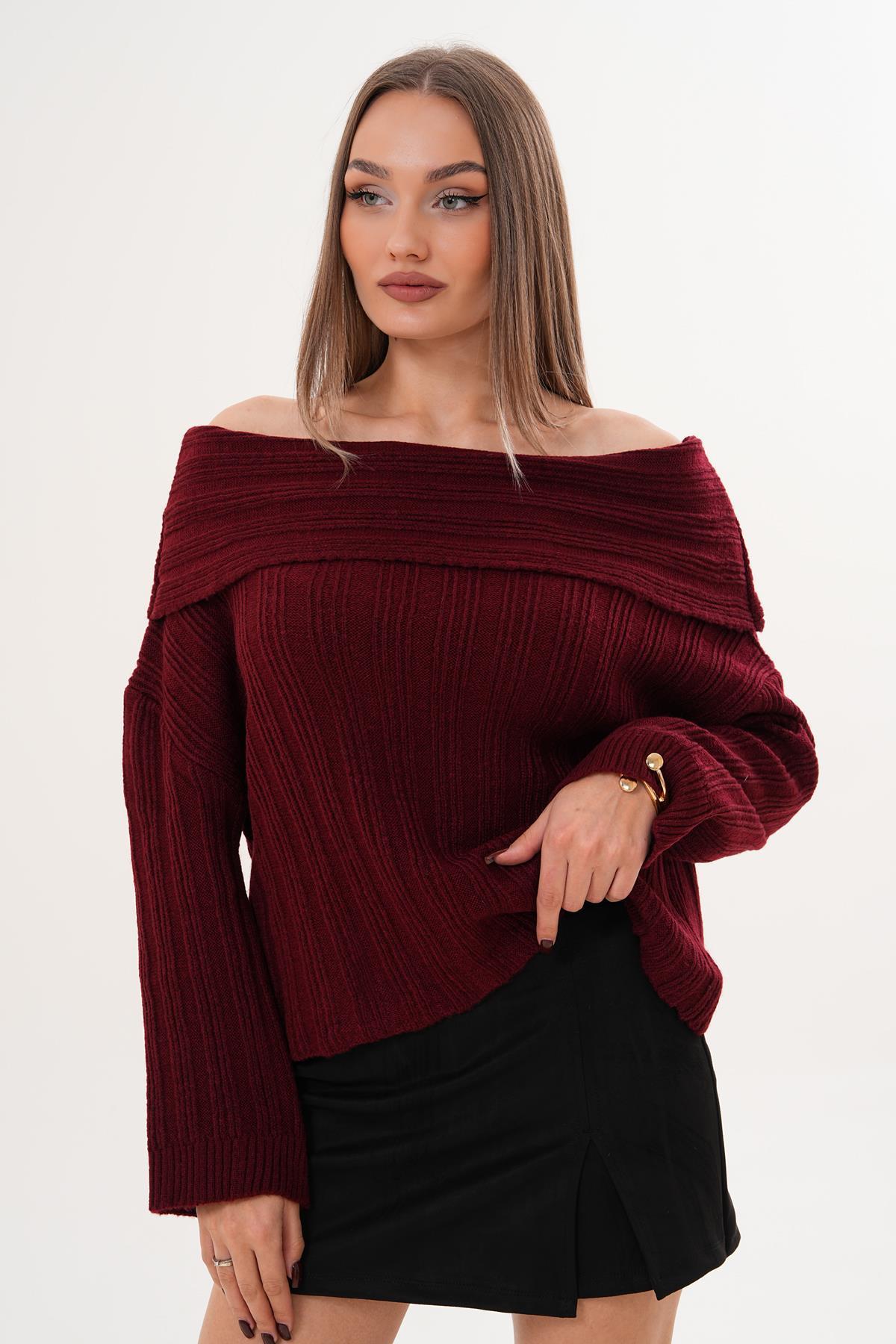 Kadın Madonna Yaka Triko Örme Kazak 255193  -