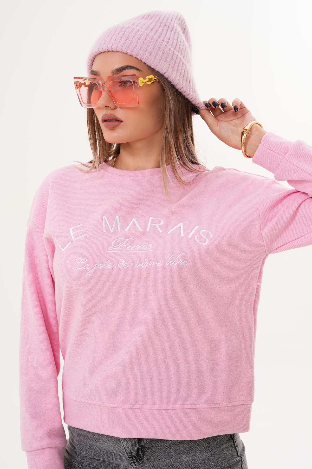 Kadın Nakış Detaylı Selanik Örme Sweatshirt 255076 -