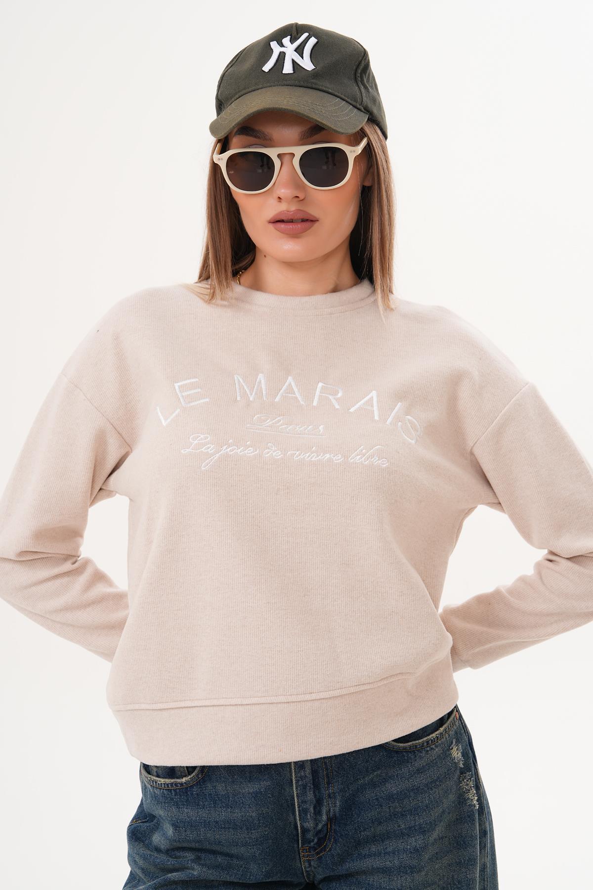 Kadın Nakış Detaylı Selanik Örme Sweatshirt 255076 -