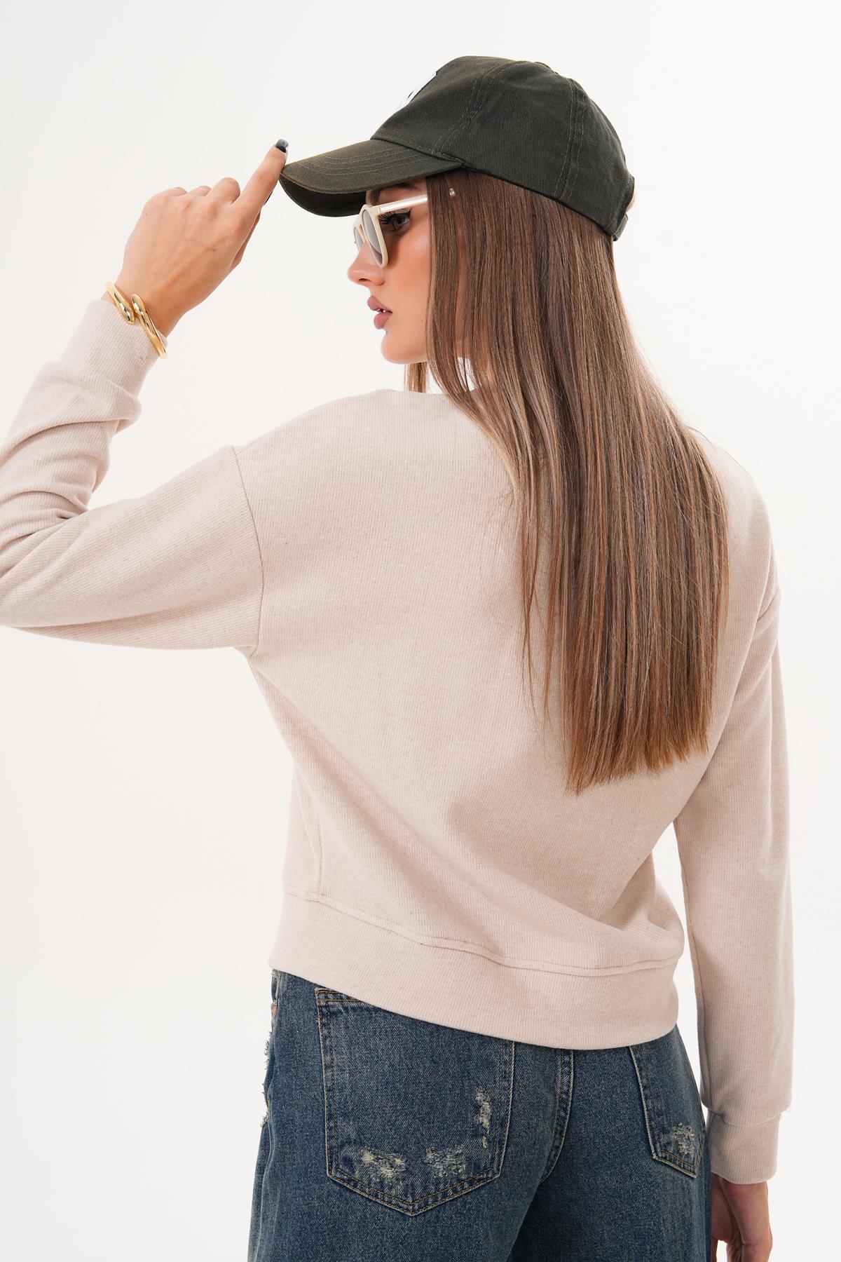Kadın Nakış Detaylı Selanik Örme Sweatshirt 255076 -