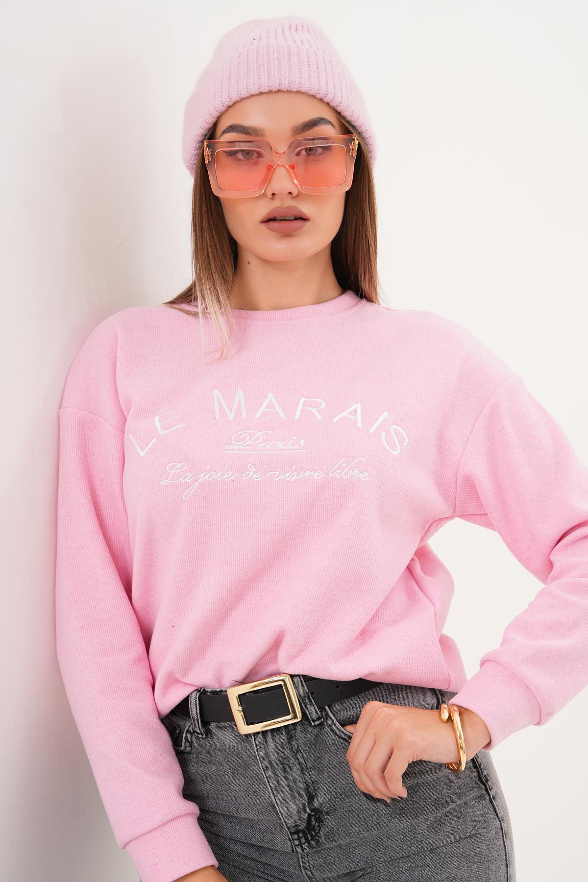 Kadın Nakış Detaylı Selanik Örme Sweatshirt 255076 -