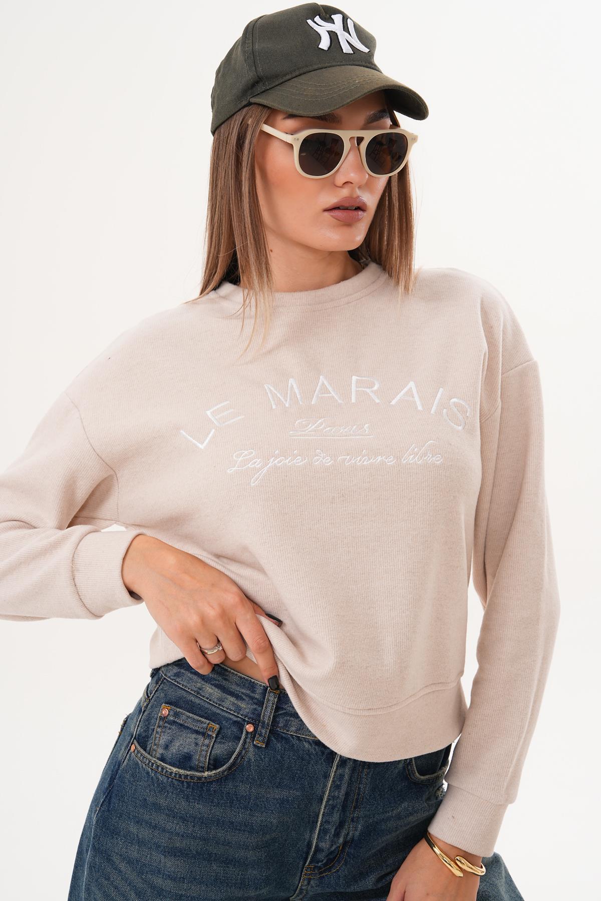 Kadın Nakış Detaylı Selanik Örme Sweatshirt 255076 -