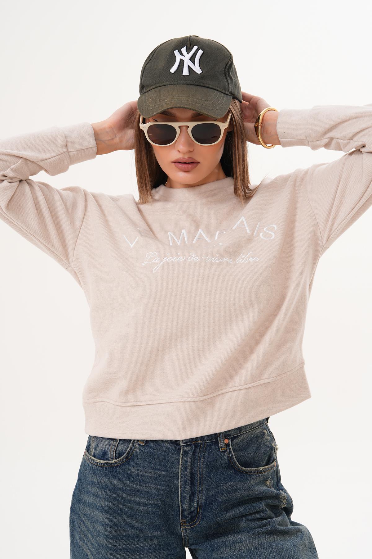 Kadın Nakış Detaylı Selanik Örme Sweatshirt 255076 -