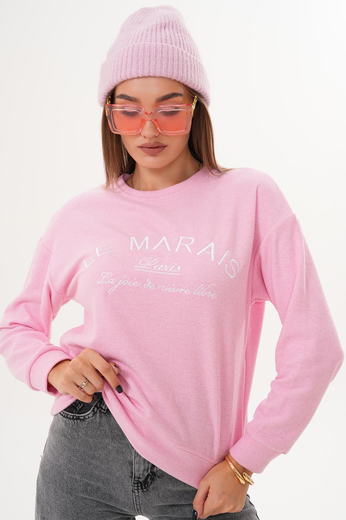 Kadın Nakış Detaylı Selanik Örme Sweatshirt 255076 -