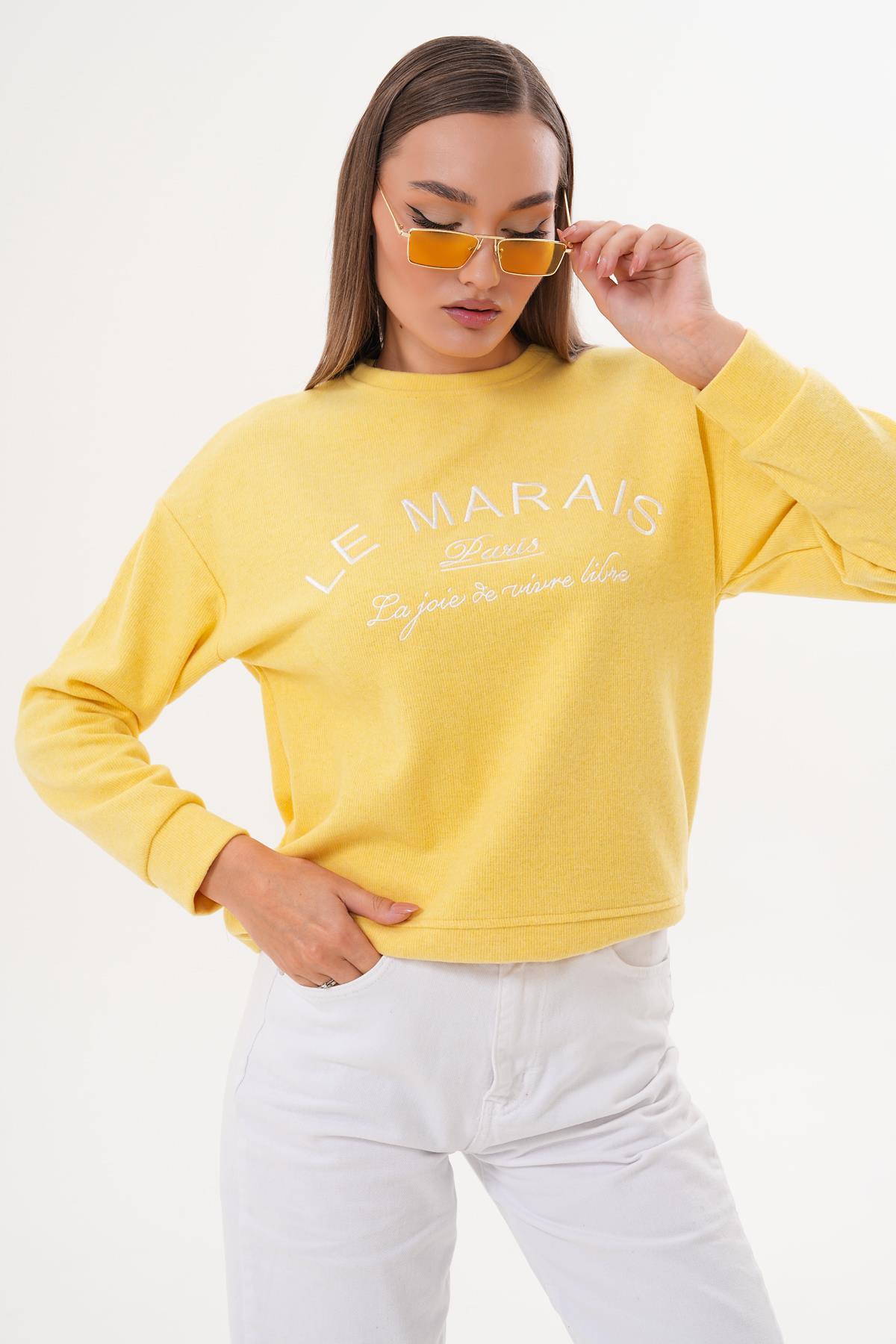 Kadın Nakış Detaylı Selanik Örme Sweatshirt 255076 -