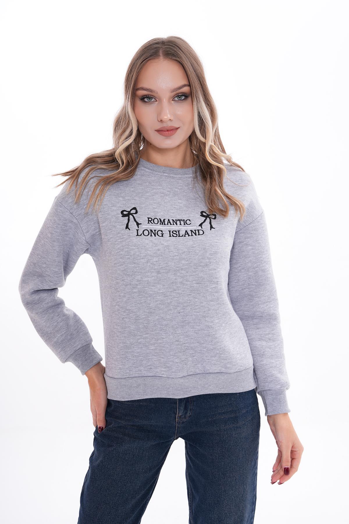 Kadın Önü Nakış Detaylı Üç İplik Sweatshirt 245328 -