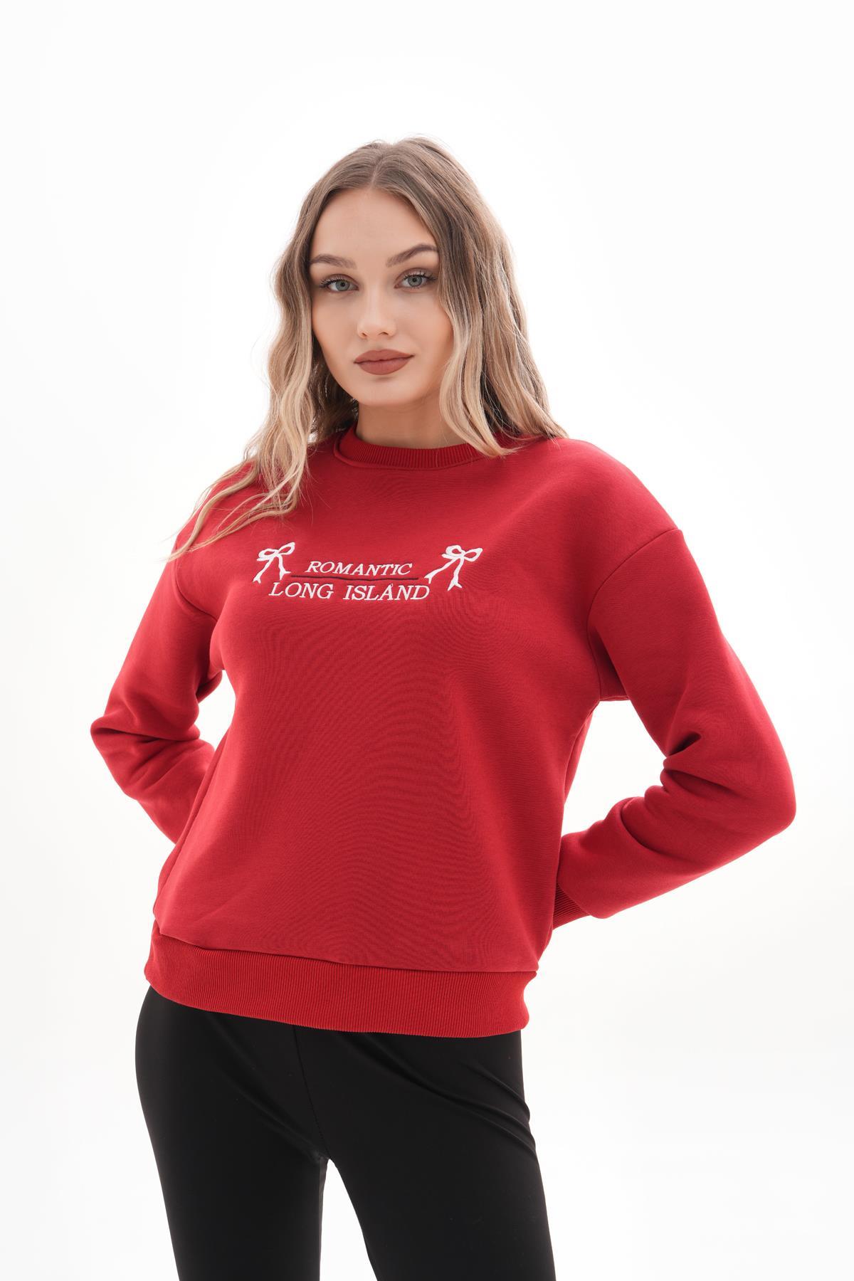 Kadın Önü Nakış Detaylı Üç İplik Sweatshirt 245328 -