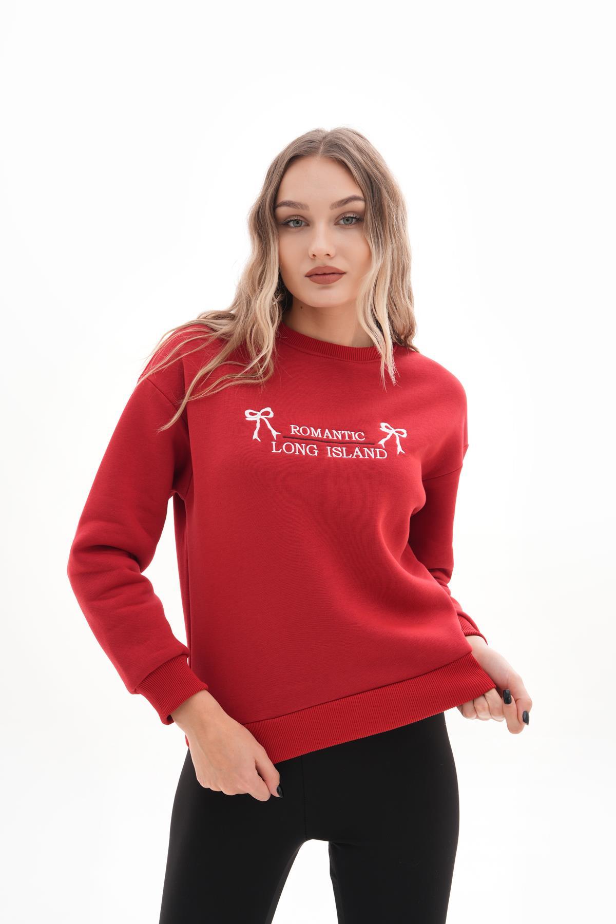 Kadın Önü Nakış Detaylı Üç İplik Sweatshirt 245328 -