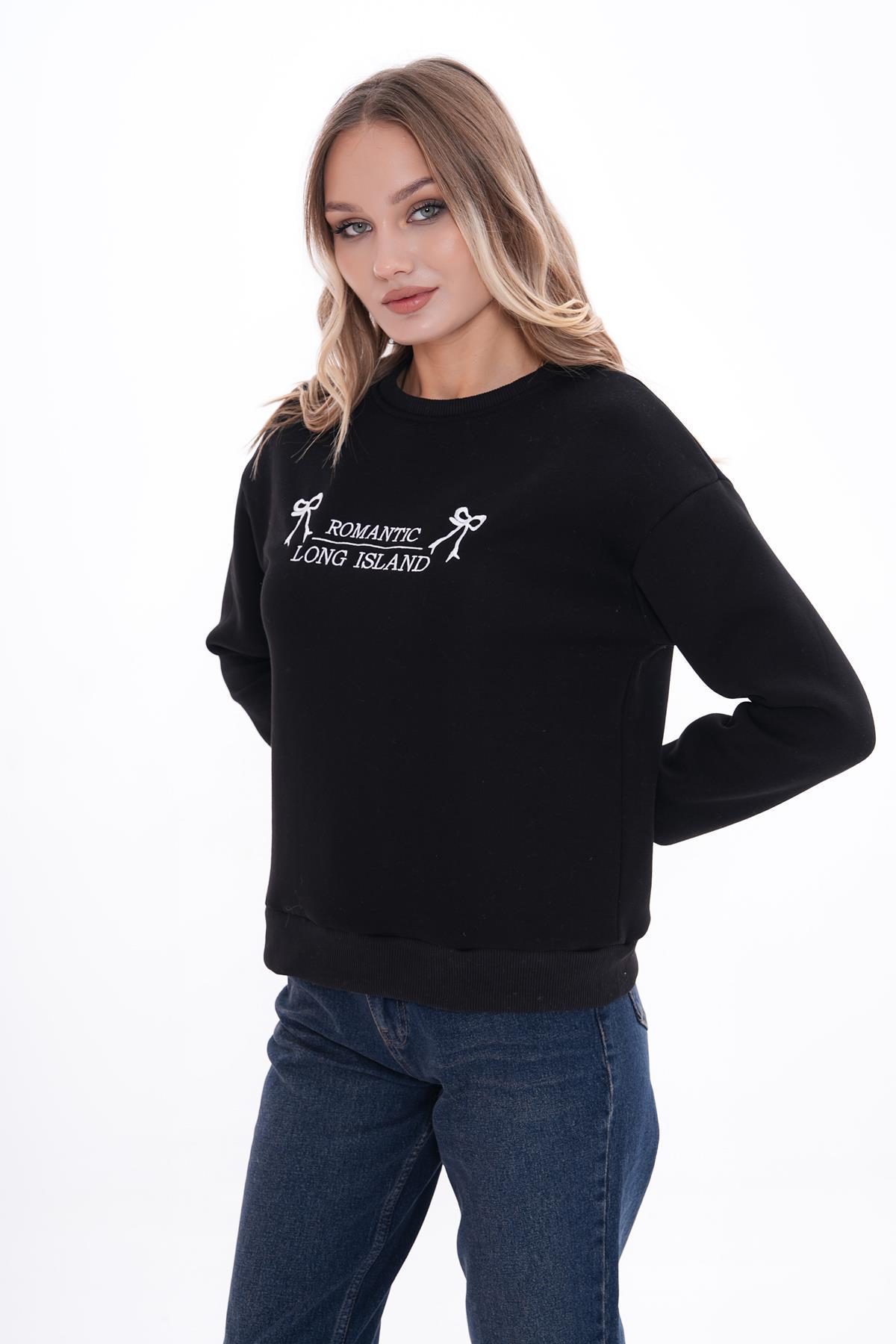 Kadın Önü Nakış Detaylı Üç İplik Sweatshirt 245328 -