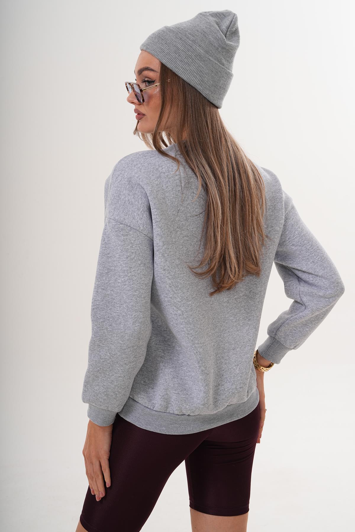 Kadın Önü Nakışlı Üç İplik Sweatshirt 255375 -