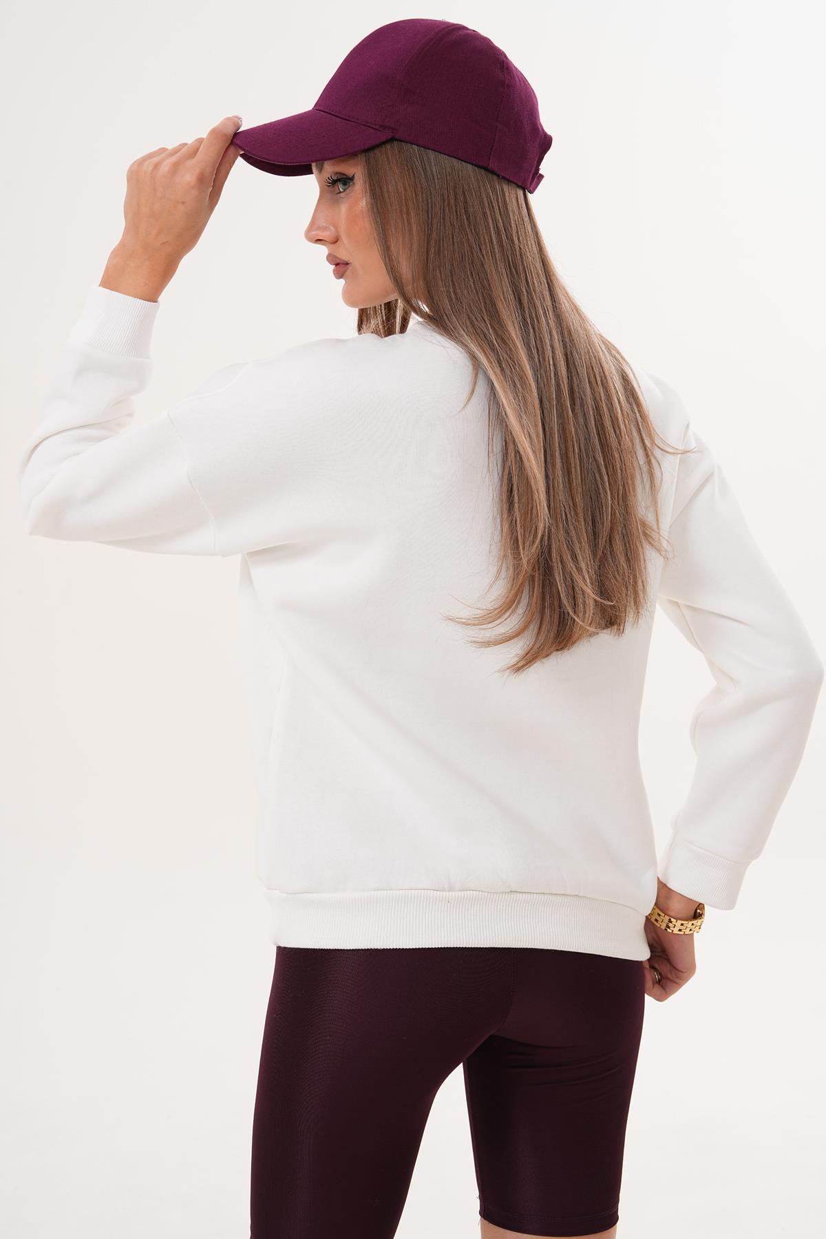 Kadın Önü Nakışlı Üç İplik Sweatshirt 255375 -