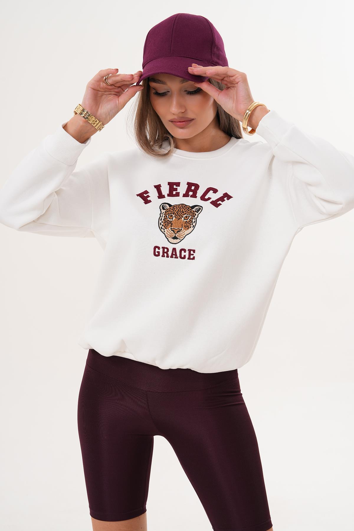 Kadın Önü Nakışlı Üç İplik Sweatshirt 255375 -