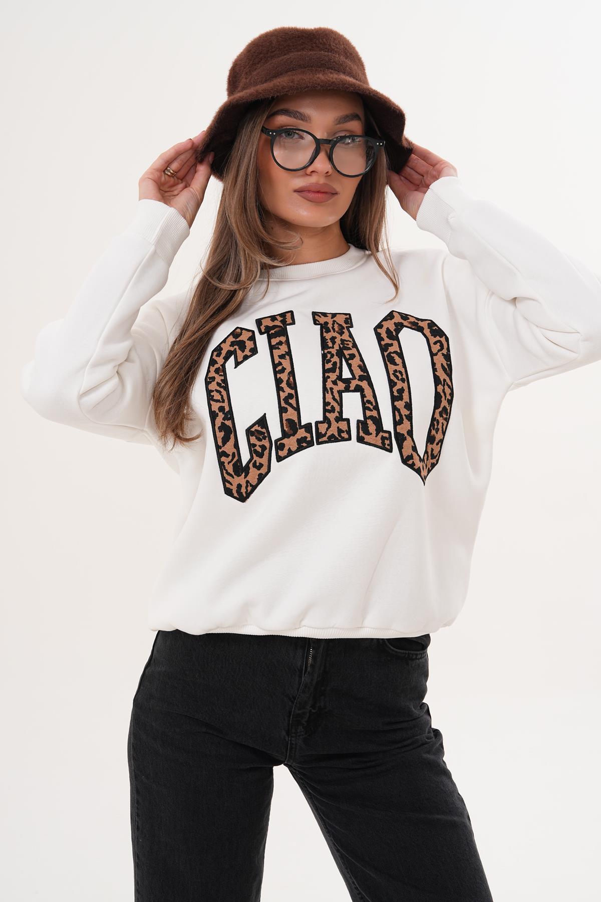 Kadın Önü Yazı Detaylı Üç İplik Sweatshirt 255365 -